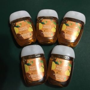 Bath & Body Works pocketbac Peach mango anti bacterial hand gel lot of 5 NEW